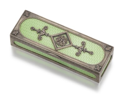 View full screen - View 1 of Lot 29. A Fabergé silver-gilt and guilloché enamel stamp box, Moscow, 1899-1908.