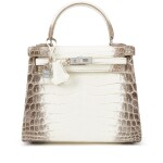 White Matte Niloticus Crocodile Himalaya Kelly 25 Retourne 18K White Gold and Diamond Hardware, 2021