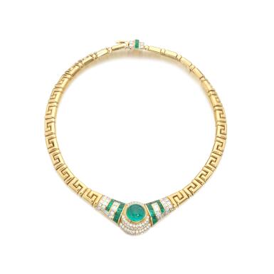 View full screen - View 1 of Lot 832. Gold, emerald and diamond necklace, 1980s.