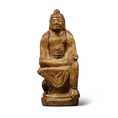 View full screen - View 1 of Lot 732. A stone seated figure of a bodhisattva, 20th century | 二十世紀 石雕菩薩坐像.