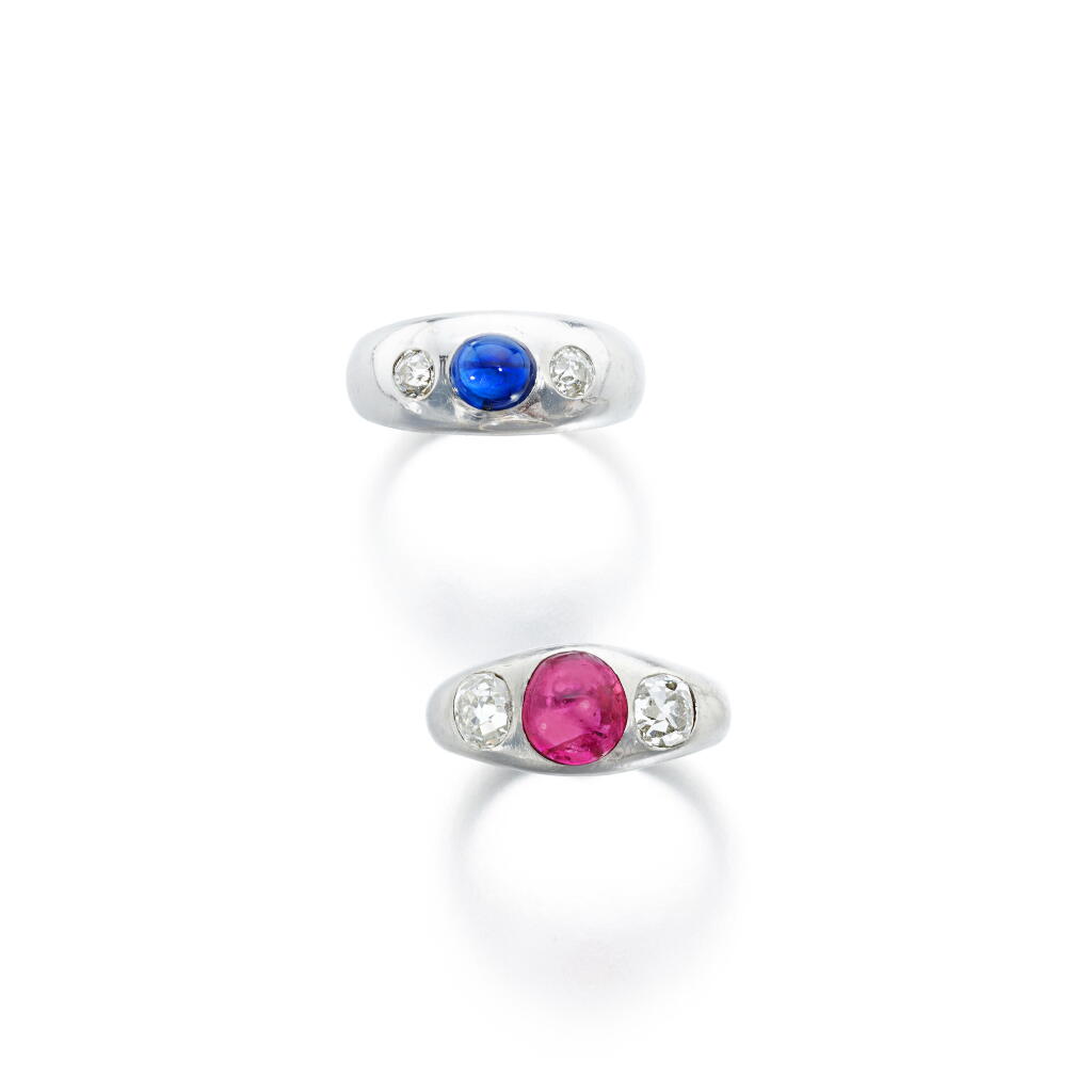 View full screen - View 1 of Lot 1059. Ruby and diamond ring and a sapphire and diamond ring, early 20th century.