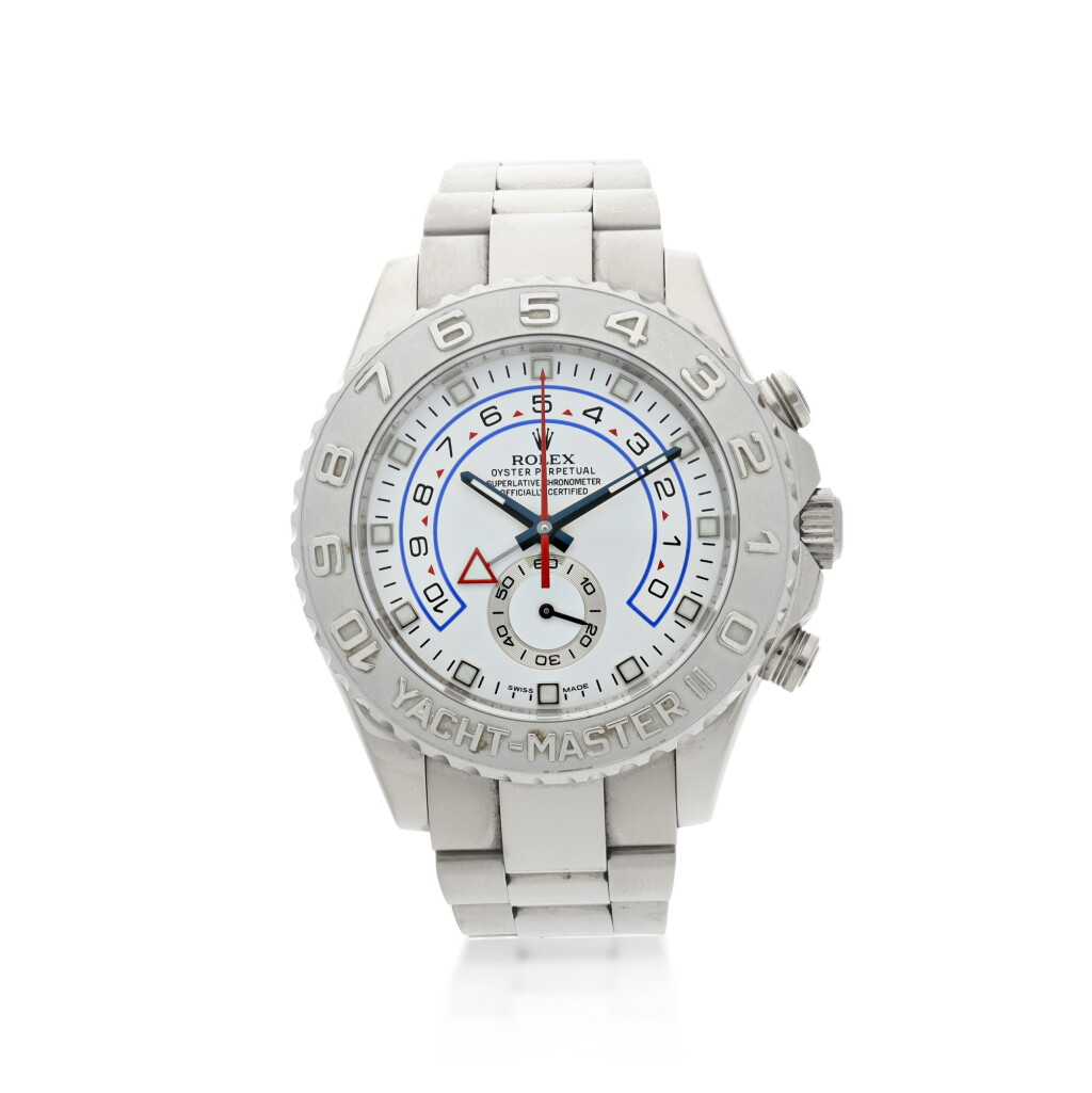 View full screen - View 1 of Lot 111. ROLEX | REFERENCE 116689 YACHT-MASTER II A WHITE GOLD AUTOMATIC FLYBACK CHRONOGRAPH WRISTWATCH WITH REGATTA COUNTDOWN AND BRACELET, CIRCA 2008.