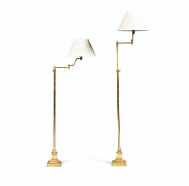 View full screen - View 1 of Lot 30. A pair of modern gilt-brass floor lamps .