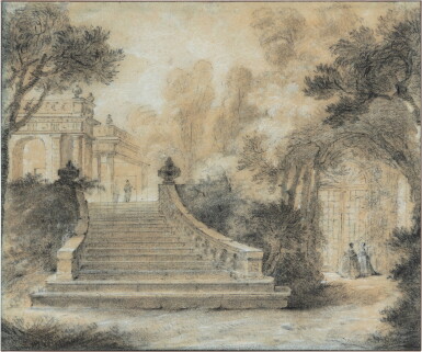 View full screen - View 1 of Lot 1089. Grand staircase in a park | Escalier dans un parc.