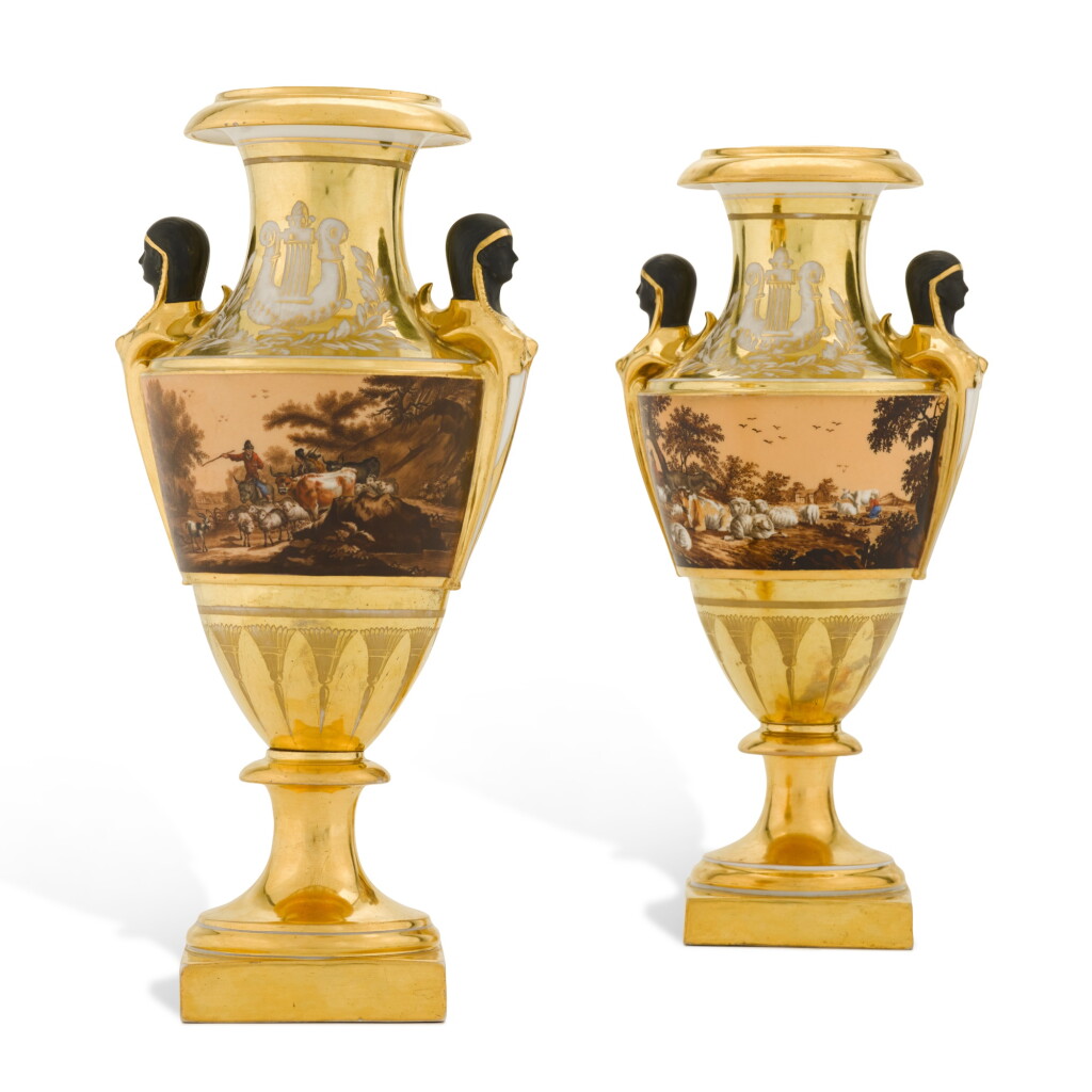 View full screen - View 1 of Lot 143. A pair of porcelain vases, circa 1795, Brussels or perhaps Paris.