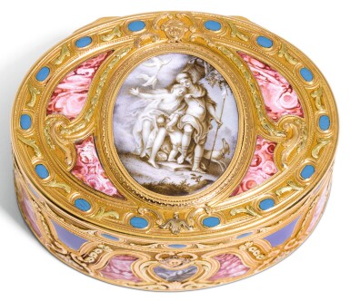 View full screen - View 1 of Lot 70. A THREE-COLOUR GOLD AND ENAMEL SNUFF BOX, JEAN-JOSEPH BARRIÈRE, PARIS, 1771.