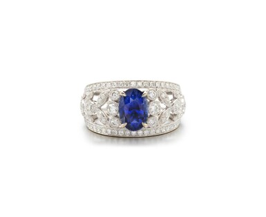 View full screen - View 1 of Lot 22. SAPPHIRE AND DIAMOND RING.