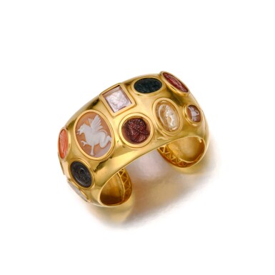 View full screen - View 1 of Lot 251. Gold and Hardstone Cuff-Bracelet.