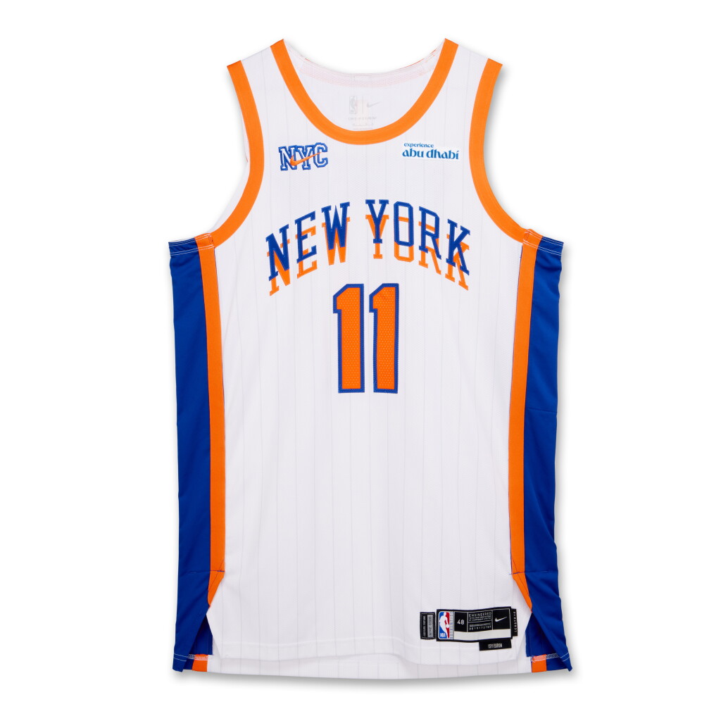View full screen - View 1 of Lot 6. Jalen Brunson New York Knicks 2024-2025 Game Worn and Signed City Edition Jersey | Double-Double.