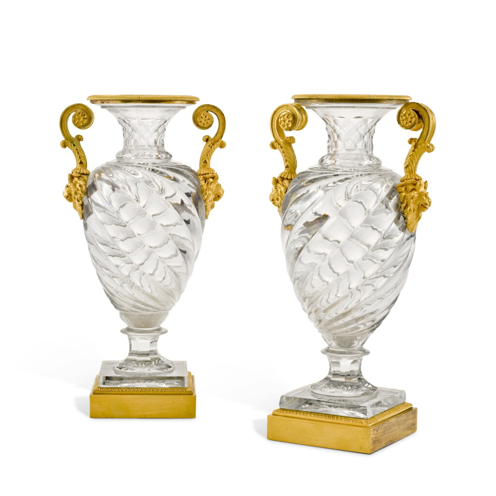 View full screen - View 1 of Lot 114. A pair of Russian gilt-bronze mounted cut-glass vases, Imperial Glass Works, St Petersburg, circa 1810.