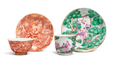 View full screen - View 1 of Lot 459. Two Rare Sets of Chinese Export 'European Subject' Teawares, Qing Dynasty, Qianlong Period, circa 1760 and circa 1775 | 清乾隆 約1760及1775年 西洋人物圖盃連盞兩套.