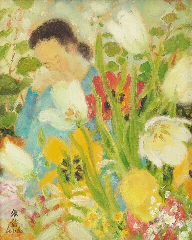 View full screen - View 1 of Lot 774. Le Pho 黎譜 | Young woman with flowers 少女與花卉.