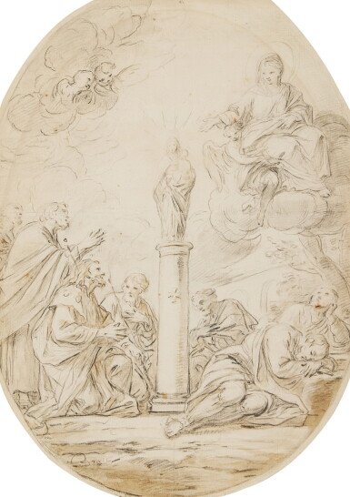 View full screen - View 1 of Lot 217. Saints in adoration before a bust of the Madonna and Child.