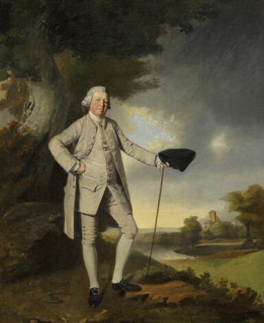 View full screen - View 1 of Lot 53. FRANCIS WHEATLEY, R.A. | Portrait of a country gentleman standing in a landscape.