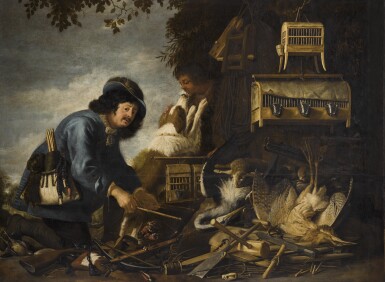 View full screen - View 1 of Lot 120. CHRISTIAN VAN COUWENBERGH | Hunters with their dog, game and hunting equipment.