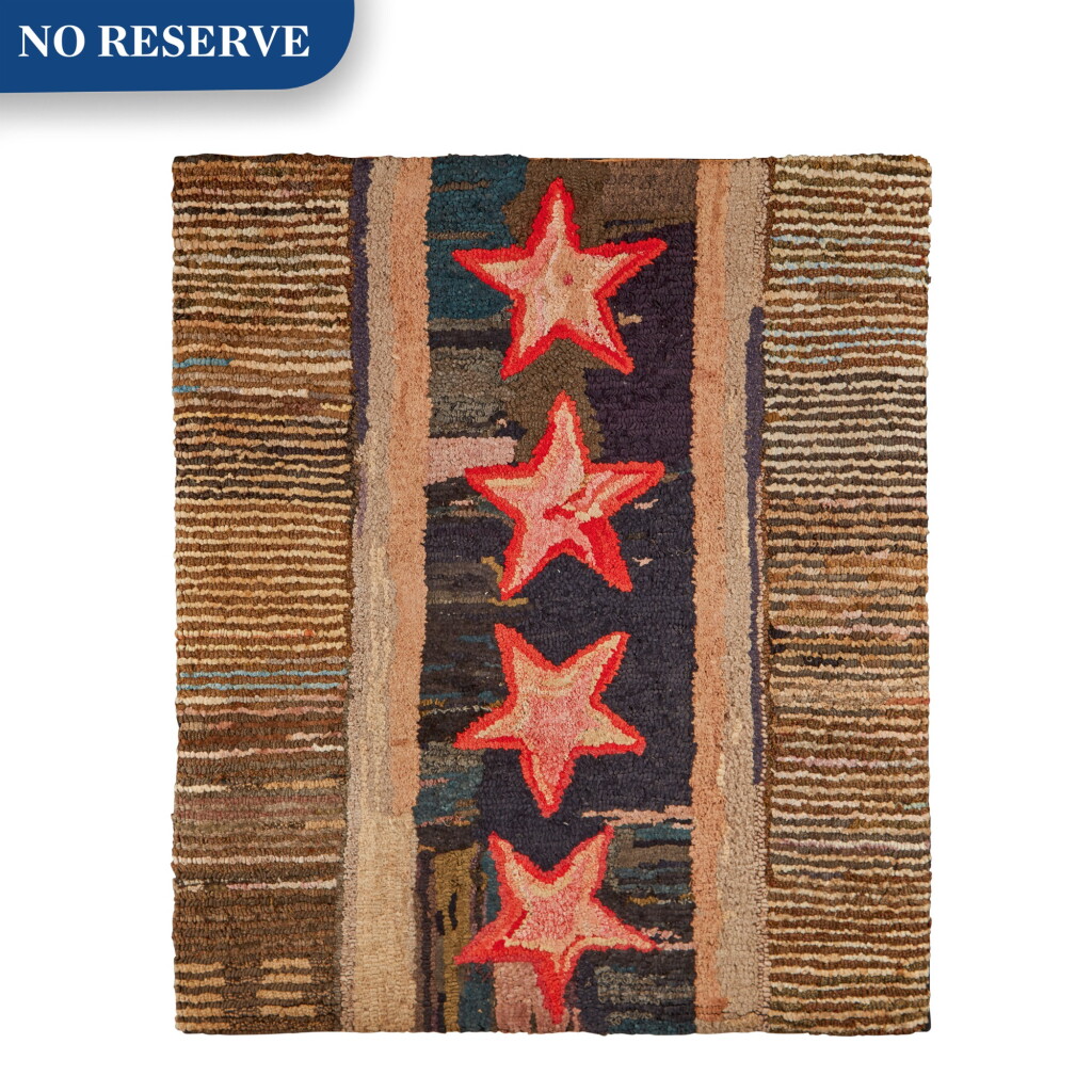 View full screen - View 1 of Lot 347. American 'Four Stars' Hooked Rug, circa 1890.