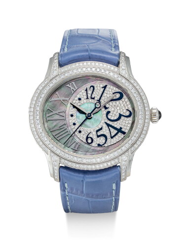 View full screen - View 1 of Lot 355. AUDEMARS PIGUET | MILLENARY, REFERENCE 77303BC.ZZ.D007SU.01 A WHITE GOLD AND DIAMOND-SET WRISTWATCH WITH BLUE MOTHER-OF-PEARL DIAL, CIRCA 2010.