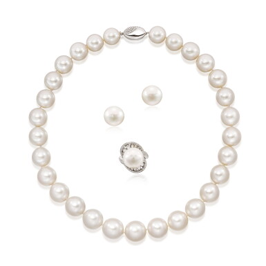 View full screen - View 1 of Lot 2803. Cultured Pearl and Diamond Parure.