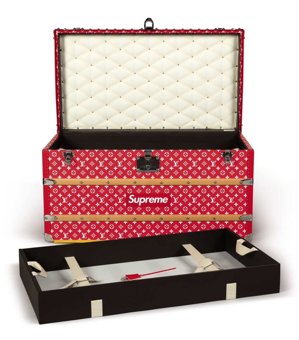 View full screen - View 1 of Lot 56. LOUIS VUITTON X SUPREME | MONOGRAM MALLE COURRIER 90 TRUNK (RED), 2017.