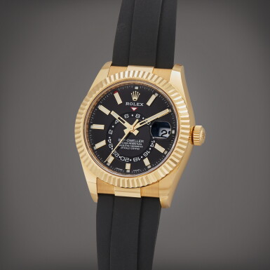 View full screen - View 1 of Lot 3. Reference 326238 Sky-Dweller | A yellow gold annual calendar dual time zone wristwatch, Circa 2021.