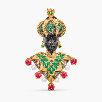 View full screen - View 1 of Lot 1313. Coloured Stone 'Blackamoor' Brooch | 寶石 'Blackamoor' 胸針.