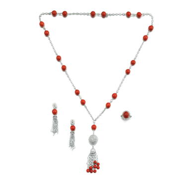 View full screen - View 1 of Lot 244. Coral and diamond demi-parure.