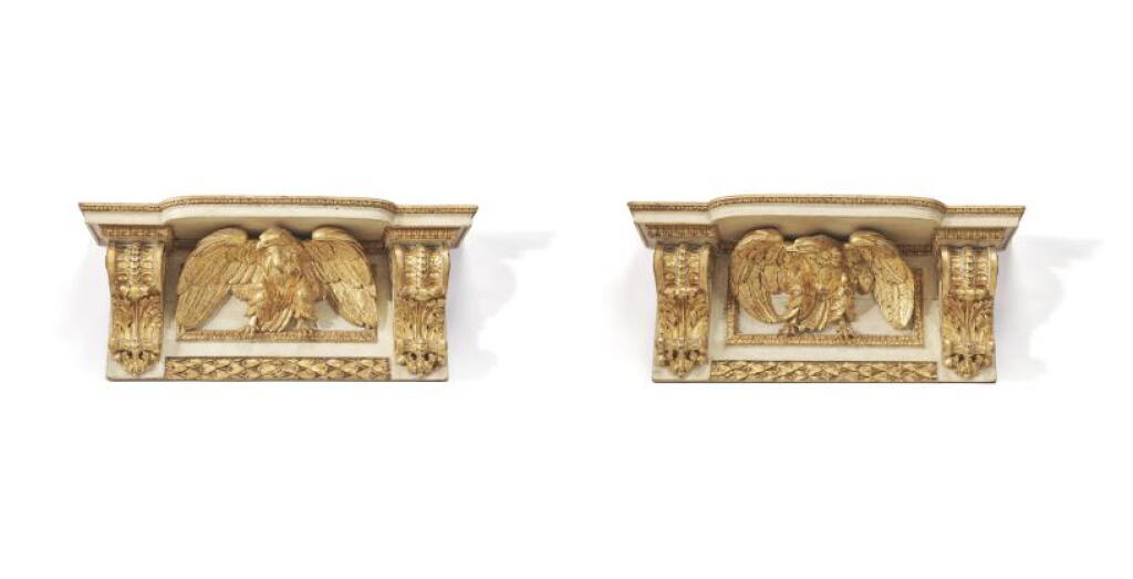 View full screen - View 1 of Lot 183. A pair of Italian giltwood wall brackets, Lucca, late 18th century.