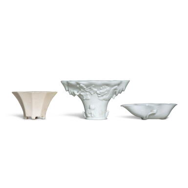 View full screen - View 1 of Lot 987. Three white-glazed vessels, Qing dynasty | 清 白釉瓷一組三件.