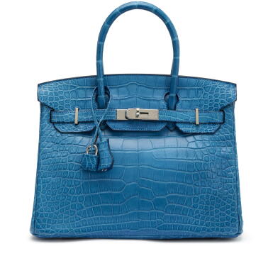 View full screen - View 1 of Lot 89. Bleu Mykonos Matte Mississippiensis Alligator Birkin 30 Palladium Hardware, 2017.