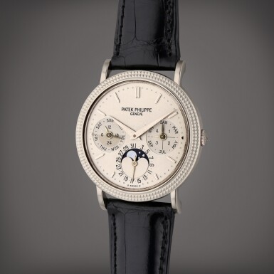 View full screen - View 1 of Lot 237. Reference 5039 | A white gold automatic perpetual calendar wristwatch with moon phases, Made in 1997.