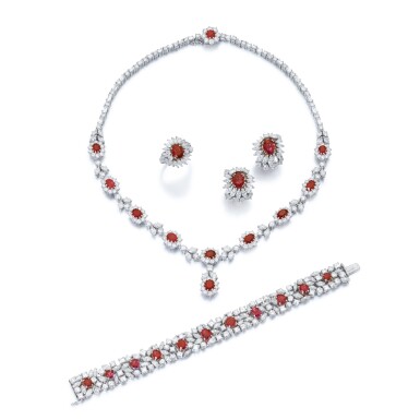 View full screen - View 1 of Lot 919. Ruby and diamond parure.