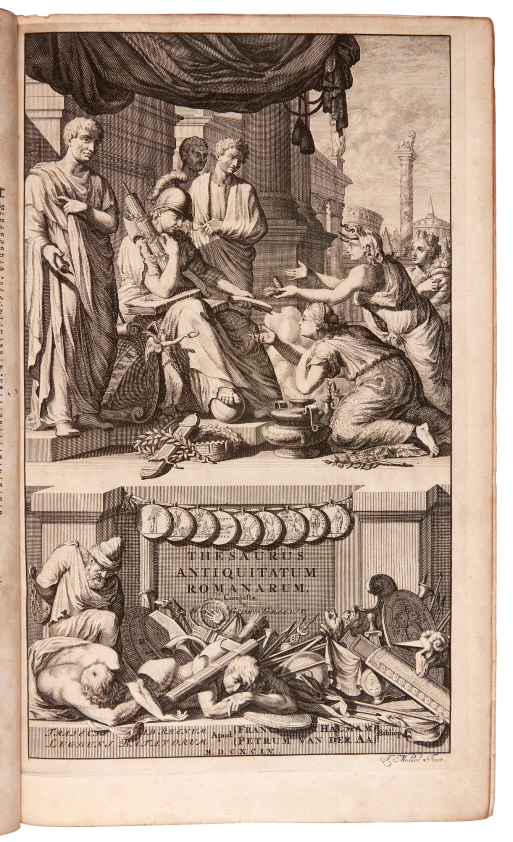 View full screen - View 1 of Lot 84. Johann Georg Graevius | Thesaurus Antiquitatum Romanarum, Leiden, 1694-1699, Charles Burney's copy.