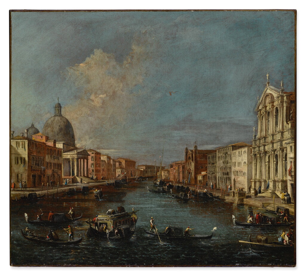 View full screen - View 1 of Lot 101. ATTRIBUTED TO FRANCESCO GUARDI | VENICE, A VIEW OF THE GRAND CANAL WITH SAN SIMEONE PICCOLO.
