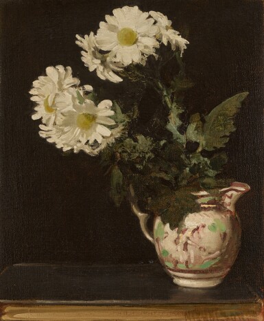 View full screen - View 1 of Lot 39. White Chrysanthemums in a Pink Lustre Jug.