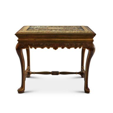 View full screen - View 1 of Lot 52. A Northern Italian Rococo Scagliola Inset Parcel-Gilt and Lacquered Rectangular Center Table, Mid-18th Century.