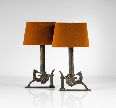 View full screen - View 1 of Lot 337. Pair of "Chien et Faucon" Table Lamps.