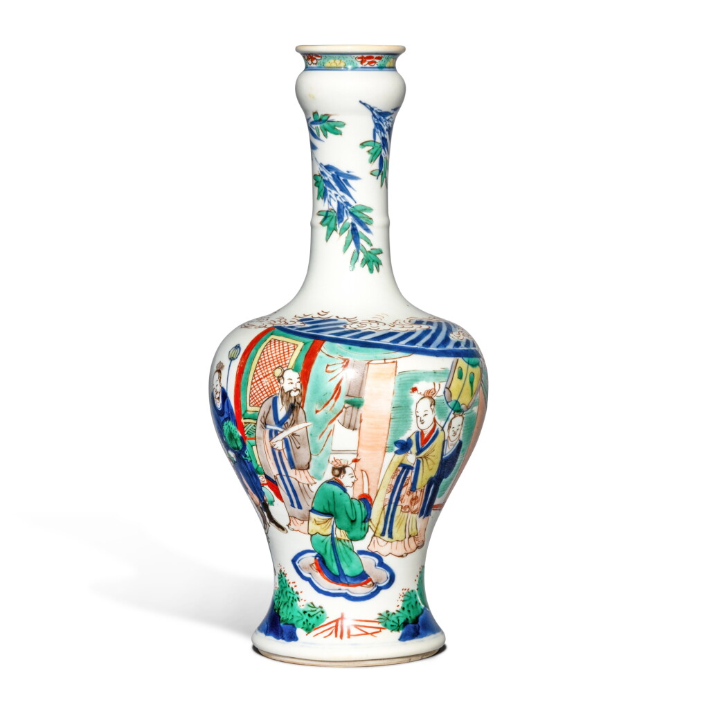 View full screen - View 1 of Lot 127. A famille-verte garlic-mouth 'figural' vase, Qing dynasty, Kangxi period.