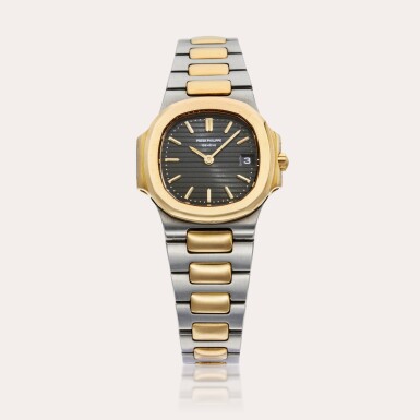 View full screen - View 1 of Lot 279. Reference 4700/011 Nautilus | A stainless steel and yellow gold wristwatch with date and bracelet, Circa 1987.