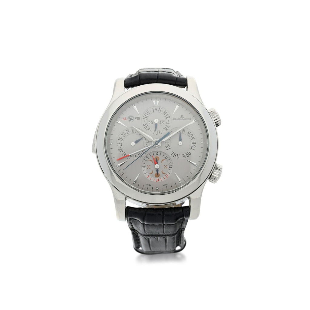 View full screen - View 1 of Lot 1053. JAEGER LECOULTRE | REFERENCE 149.6.95 MASTER GRAND REVEIL A LIMITED EDITION PLATINUM AUTOMATIC PERPETUAL CALENDAR WRISTWATCH WITH ALARM AND MOON-PHASES, CIRCA 2014.