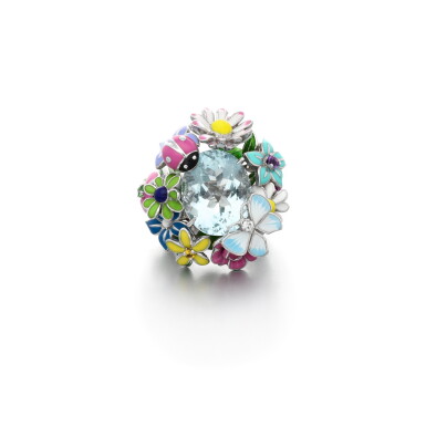 View full screen - View 1 of Lot 176. Aquamarine, lacquer and gem-set ring, 'Diorette', 2006.