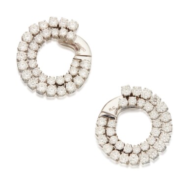 View full screen - View 1 of Lot 75. PAIR OF DIAMOND EARCLIPS.