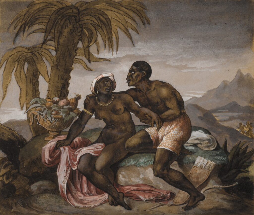 View full screen - View 1 of Lot 44. A Farewell: An African Couple embracing in a Landscape.