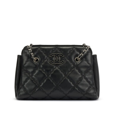 View full screen - View 1 of Lot 183. Black Quilted Calfskin Hampton Enamel CC Large Shopping Bag Silver Hardware, 2012.