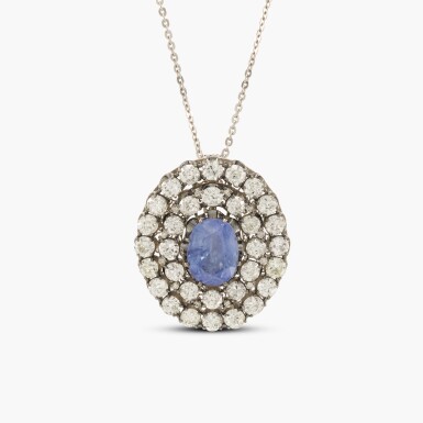 View full screen - View 1 of Lot 69. Sapphire and Diamond Pendant.