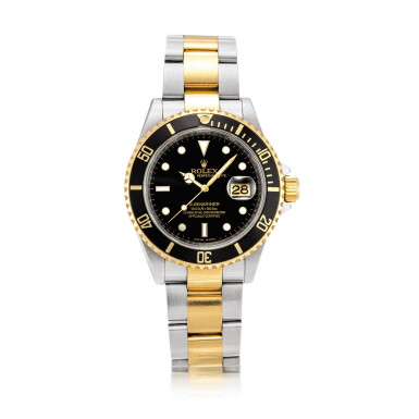 View full screen - View 1 of Lot 2016. Rolex | Submariner, Reference 16613 T, A yellow gold and stainless steel wristwatch with date and bracelet, Made for the Sultanate of Oman, Circa 2007 | 勞力士 | Submariner 型號16613T 黃金及精鋼鏈帶腕錶,備日期顯示,為阿曼之蘇丹王而製,約2007年製.