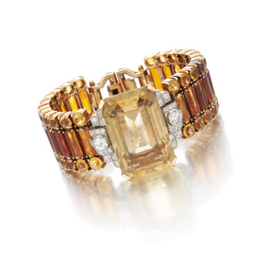 View full screen - View 1 of Lot 77. Citrine and diamond bracelet (Bracciale in quarzi citrini e diamanti).