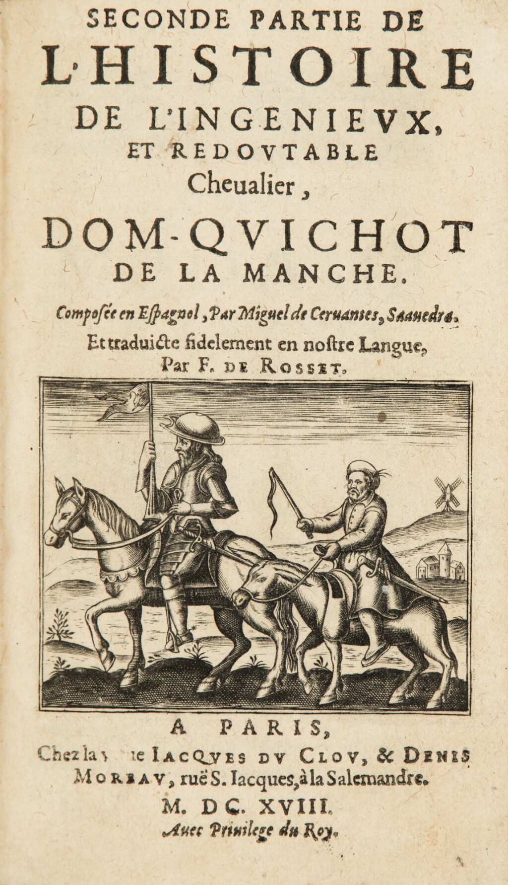View full screen - View 1 of Lot 18. Le Valeureux Don Quixote de la Manche. 1616. 2 volume en maroquin rouge. L'exemplaire Daguin.