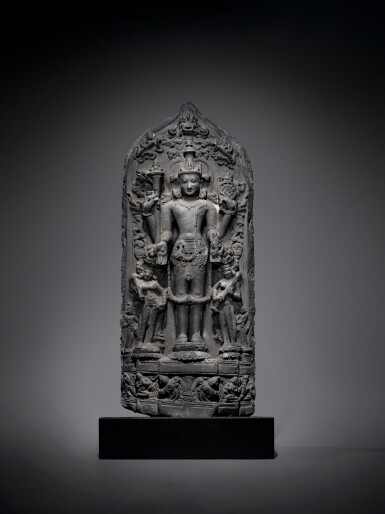View full screen - View 1 of Lot 363. A Black Stone Stele of Vishnu, India, Pala Period, 11th-12th Century .