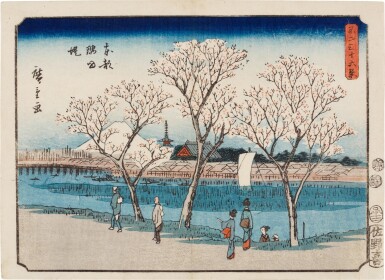 View full screen - View 1 of Lot 77. Utagawa Hiroshige (1797-1858) | The Bank of the Sumida River in Edo (Toto Sumida-zutsumi) | Edo period, 19th century.