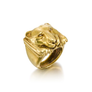 View full screen - View 1 of Lot 218. Lion Mask Locket Ring.